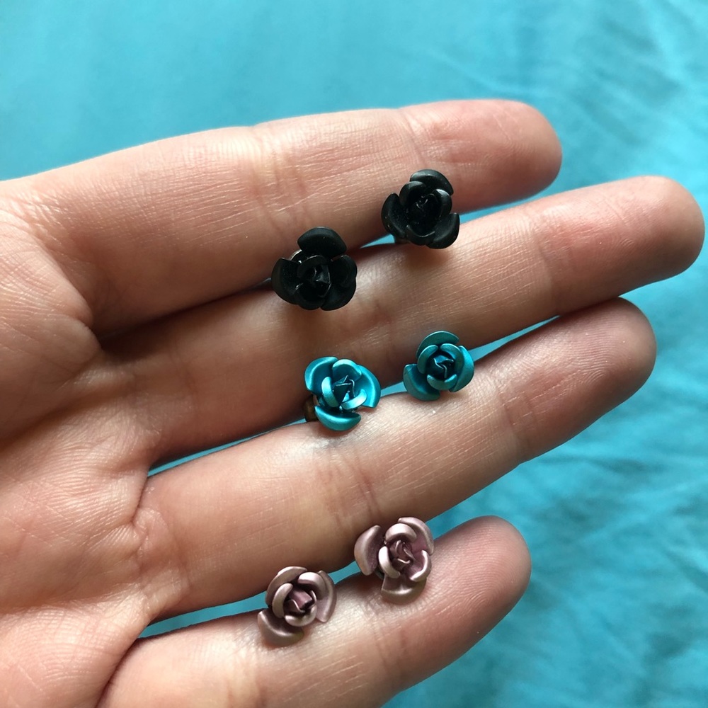 3 pairs of rose earrings